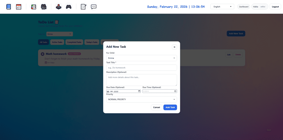Kids Safe Browser ToDo view 2