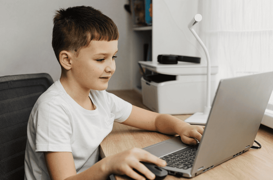 Child learning safely on tablet